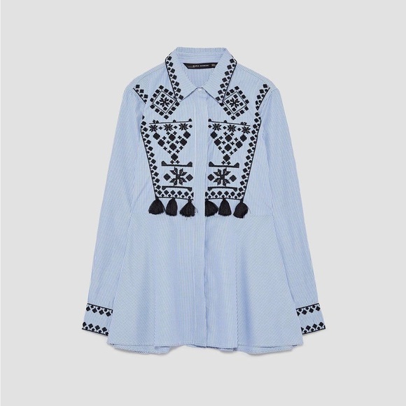 ZARA Striped Shirt With Tassels and Embroidery - Picture 3 of 12